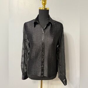 Jordan Black Textured+Stretch Shirt with sheer sleeve
